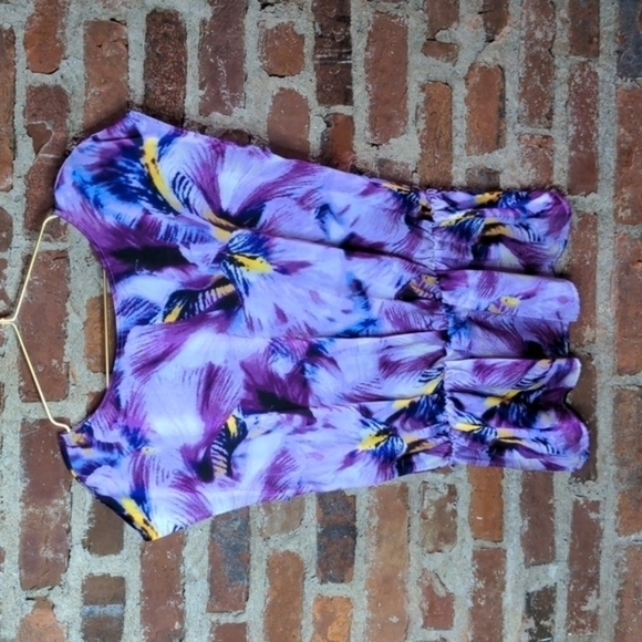 Worthington Medium Purple & Blue Floral Top w/ Synched Waist - Picture 8 of 12